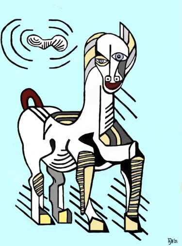 Цифровое искусство под названием "Happy horse" - Andries De Jong, Подлинное произведение искусства, Цифровая живопись
