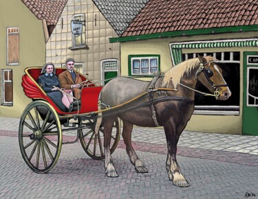 Arte digitale intitolato "Horse riding tour" da Andries De Jong, Opera d'arte originale, Pittura digitale