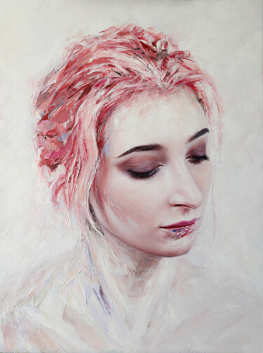 Painting titled "Ruby" by Andrii Bryzhak, Original Artwork, Oil Mounted on Wood Stretcher frame