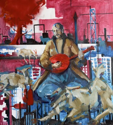 Ζωγραφική με τίτλο "Cossac Mamai (with…" από Andrii Davydenko, Αυθεντικά έργα τέχνης, Λάδι Τοποθετήθηκε στο Ξύλινο φορείο σκ…