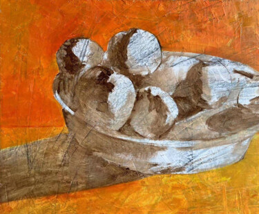 Schilderij getiteld "Apples" door Andrii Davydenko, Origineel Kunstwerk, Olie Gemonteerd op Frame voor houten brancard