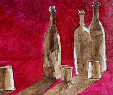 Malarstwo zatytułowany „Bottlest (candle ho…” autorstwa Andrii Davydenko, Oryginalna praca, Olej Zamontowany na Drewniana ra…