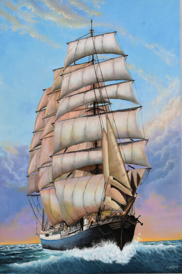 Painting titled "Down the wind" by Andrii Kovalev, Original Artwork, Oil Mounted on Wood Stretcher frame
