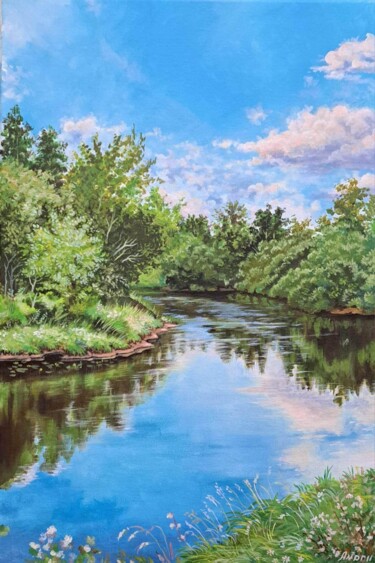 Pintura titulada "Summer on the river" por Andrii Kovalev, Obra de arte original, Acrílico Montado en Bastidor de camilla de…