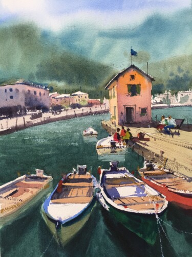Painting titled "Siesta.  Lake Garda…" by Andrii Kovalyk, Original Artwork, Watercolor