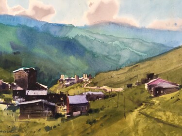 Painting titled "In the mountains of…" by Andrii Kovalyk, Original Artwork, Watercolor