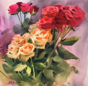 Peinture intitulée "Roses" par Andrii Kovalyk, Œuvre d'art originale, Aquarelle