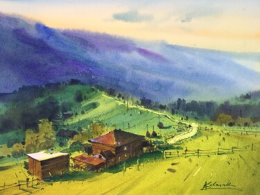 Painting titled "Sunny Morning in th…" by Andrii Kovalyk, Original Artwork, Watercolor