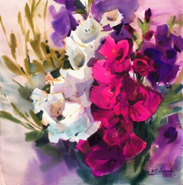 Картина под названием "Summer flowers" - Andrii Kovalyk, Подлинное произведение искусства, Акварель