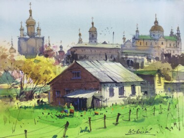 Painting titled "Sunny Spring Day in…" by Andrii Kovalyk, Original Artwork, Watercolor