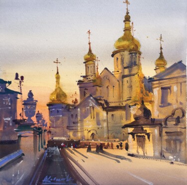 Painting titled "Evening light. Poch…" by Andrii Kovalyk, Original Artwork, Watercolor