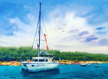 Painting titled "Lazure sea" by Andrii Kovalyk, Original Artwork, Watercolor