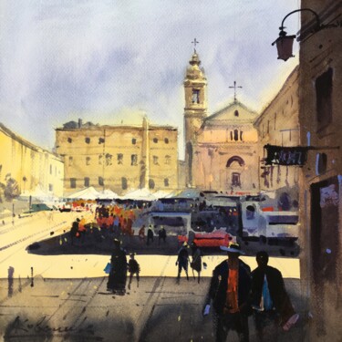 Pintura intitulada "Market square of th…" por Andrii Kovalyk, Obras de arte originais, Aquarela