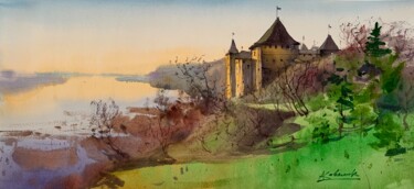 Painting titled "Khotyn Fortress in…" by Andrii Kovalyk, Original Artwork, Watercolor