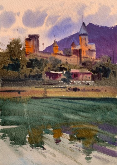 Painting titled "Ananuri Fortress. G…" by Andrii Kovalyk, Original Artwork, Watercolor