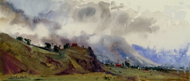 Painting titled "Earth and Sky. Kazb…" by Andrii Kovalyk, Original Artwork, Watercolor