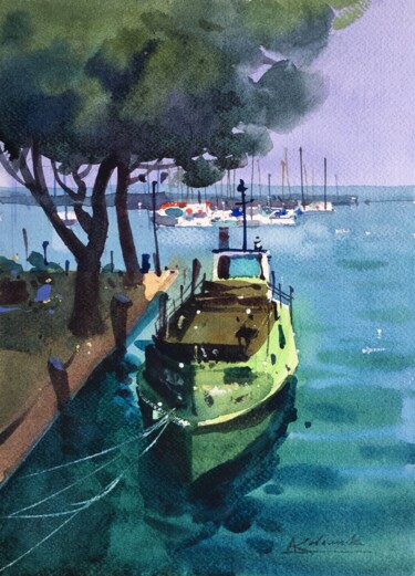 Painting titled "Scene from Lake Gar…" by Andrii Kovalyk, Original Artwork, Watercolor