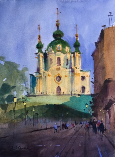 Painting titled "Evening light. St.…" by Andrii Kovalyk, Original Artwork, Watercolor