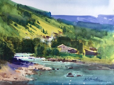 Painting titled "The River in the Ca…" by Andrii Kovalyk, Original Artwork, Watercolor