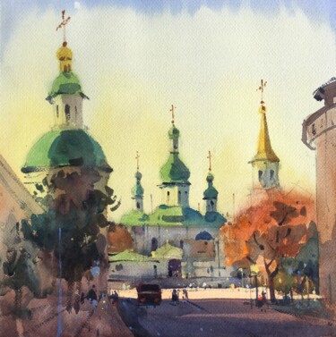 Painting titled "At the Walls of the…" by Andrii Kovalyk, Original Artwork, Watercolor