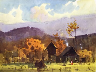 Painting titled "Autumn. Carpathian" by Andrii Kovalyk, Original Artwork, Watercolor
