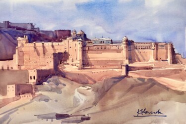 Painting titled "Amber fort" by Andrii Kovalyk, Original Artwork, Watercolor