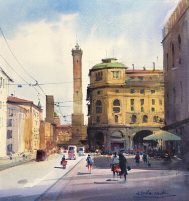 Pittura intitolato "Bologna" da Andrii Kovalyk, Opera d'arte originale, Acquarello