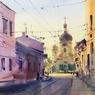 Painting titled "Sunny morning. Cher…" by Andrii Kovalyk, Original Artwork, Watercolor