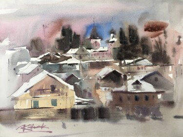 Painting titled "Winter. Sergiev Pos…" by Andrii Kovalyk, Original Artwork, Watercolor