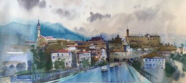 Painting titled "City of Cagli. Italy" by Andrii Kovalyk, Original Artwork, Watercolor