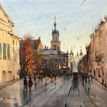 Pintura intitulada "Rynok Square. Lviv" por Andrii Kovalyk, Obras de arte originais, Aquarela