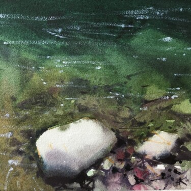 Картина под названием "Stones under the Wa…" - Andrii Kovalyk, Подлинное произведение искусства, Акварель