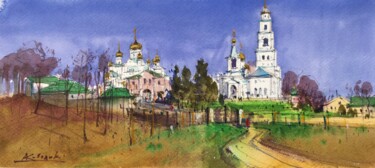 Peinture intitulée "Pochaev monastery" par Andrii Kovalyk, Œuvre d'art originale, Aquarelle