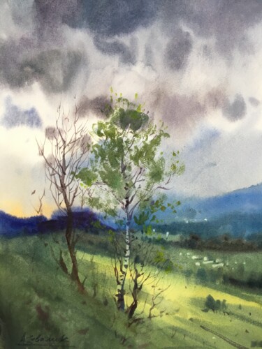 Painting titled "Landscape. Carpathi…" by Andrii Kovalyk, Original Artwork, Watercolor