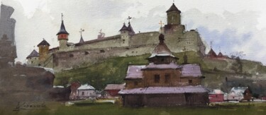 Painting titled "Castle in Kamianets" by Andrii Kovalyk, Original Artwork, Watercolor