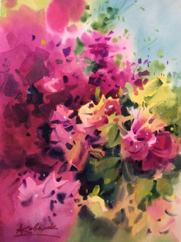 Painting titled "Red flowers" by Andrii Kovalyk, Original Artwork, Watercolor