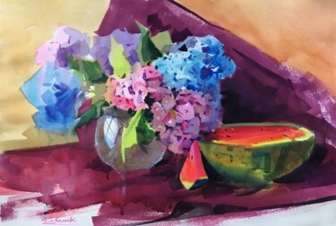 Painting titled "Still life with flo…" by Andrii Kovalyk, Original Artwork, Watercolor