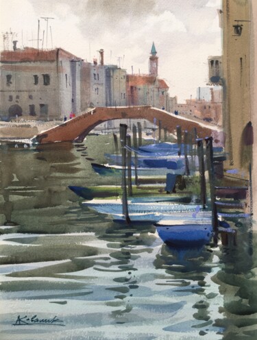 Painting titled "little «Venice» cit…" by Andrii Kovalyk, Original Artwork, Watercolor