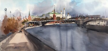 Peinture intitulée "View of the Moscow…" par Andrii Kovalyk, Œuvre d'art originale, Aquarelle