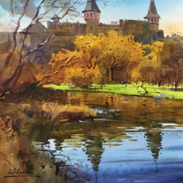 Painting titled "Spring in Kamenets" by Andrii Kovalyk, Original Artwork, Watercolor