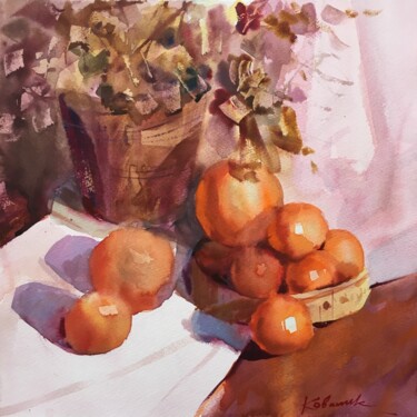 Painting titled "Still life in warm…" by Andrii Kovalyk, Original Artwork, Watercolor