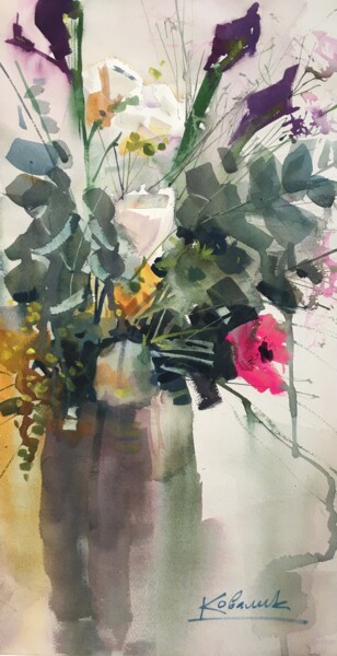 Painting titled "Abstraction with fl…" by Andrii Kovalyk, Original Artwork, Watercolor