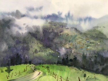 Painting titled "Low clouds. Carpath…" by Andrii Kovalyk, Original Artwork, Watercolor