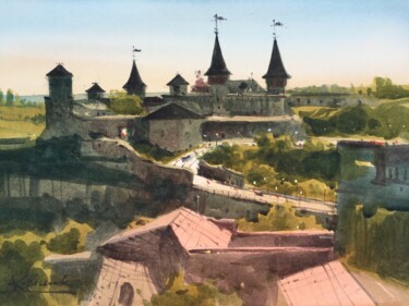 Painting titled "Kamianets Fortress" by Andrii Kovalyk, Original Artwork, Watercolor
