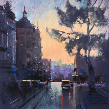Drawing titled "Evening city Kyiv" by Andrii Kovalyk, Original Artwork, Pastel
