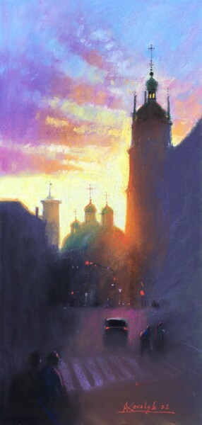 图画 标题为“City scene Sunset L…” 由Andrii Kovalyk, 原创艺术品, 粉彩