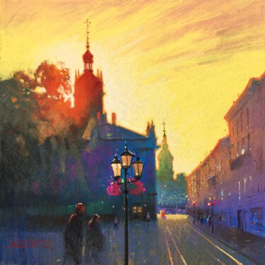 Pittura intitolato "Morning Light Lviv…" da Andrii Kovalyk, Opera d'arte originale, Pastello