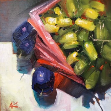 Painting titled "Still life with gra…" by Andrii Kovalyk, Original Artwork, Oil