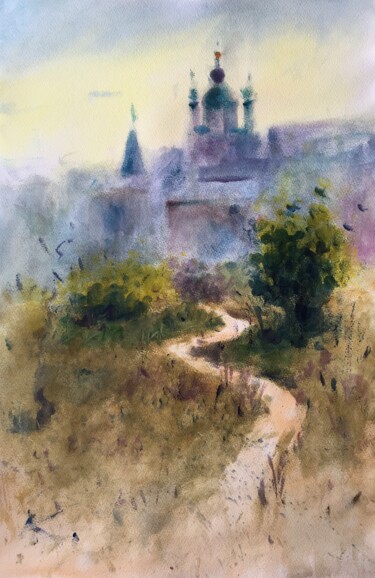 Malerei mit dem Titel "A mesmerizing panor…" von Andrii Kovalyk, Original-Kunstwerk, Aquarell