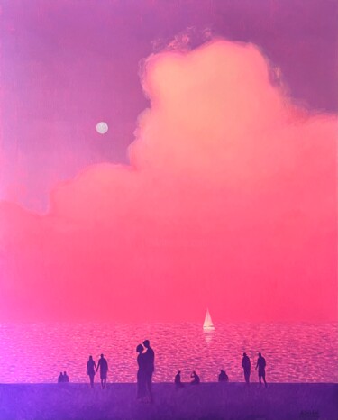Картина под названием "Pink romantic eveni…" - Andrii Kovalyk, Подлинное произведение искусства, Масло